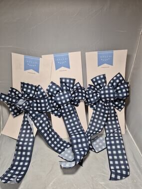 💥 HELLO HAPPY premium decor bow navy blue white gingham checked plaid Bows B4